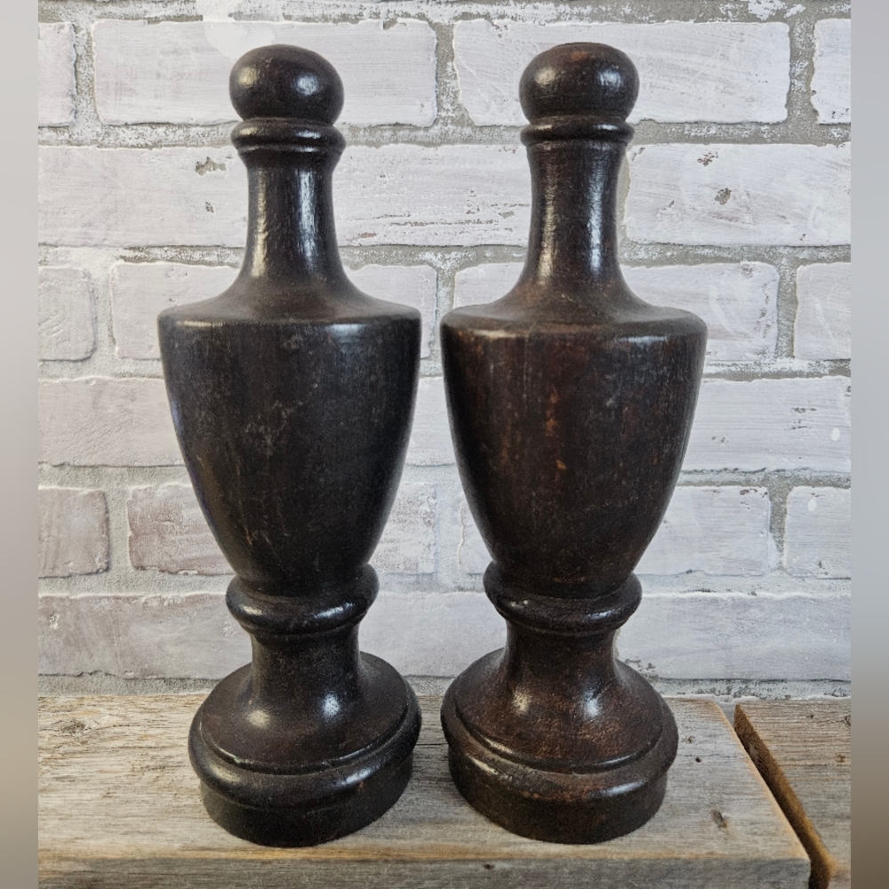 *SOLD* Pair of Vintage Dark Wood Finials
